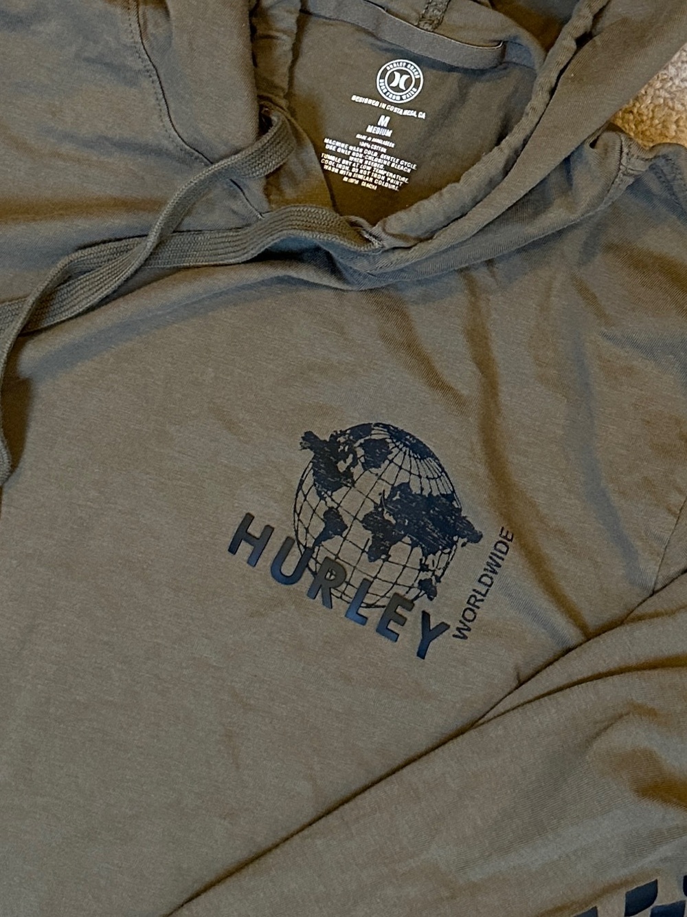 Hurley long sleeve hooded tshirt, green and black, M - Picture 6 of 7